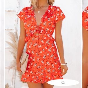 Women floral cut out mini red dress